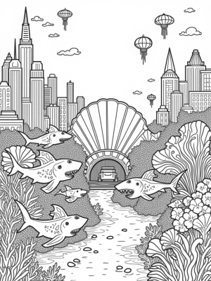 Underwater City with Friendly Sharks