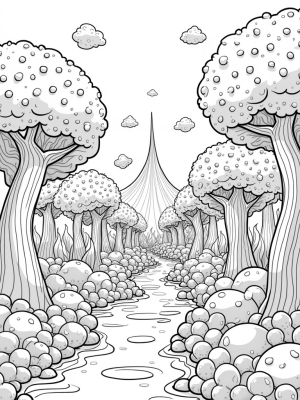 Boba Tea Garden with Bubble Tea Trees and Tea Rivers