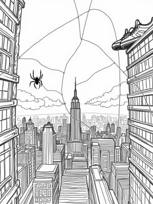 Twilight Cityscape with Skyscrapers and Comic Panels