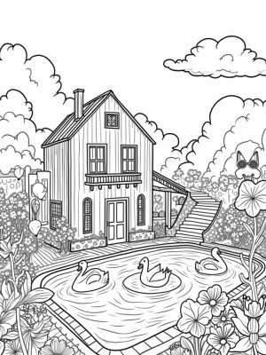 Dreamy Dollhouse with Rainbow Slide and Floating Swans