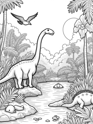 Dinosaurs in a Lush Prehistoric Jungle
