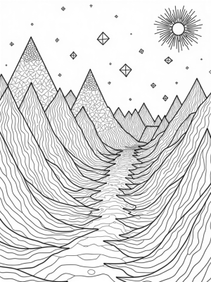 Triangular Landscape with Mountains and a Shimmering River