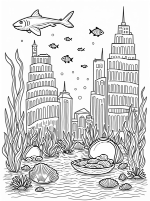 Underwater City with Coral Skyscrapers and Colorful Fish