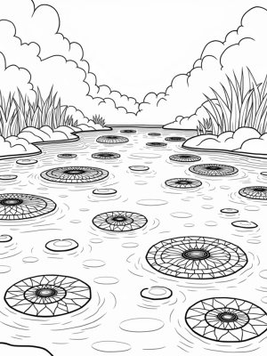 Floating Lily Pads and Hidden Fish at the Tranquil Lake