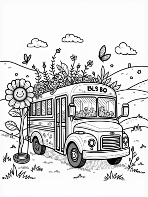 Garden Bus with Sunflowers and Butterflies