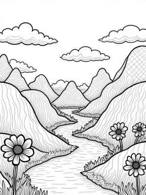 Geometric Hills and Whimsical Clouds