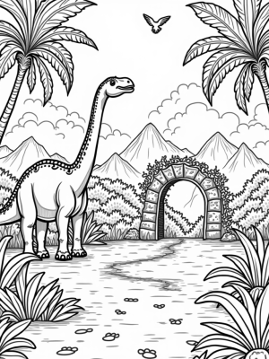 Prehistoric Jungle with Brachiosaurus and Pterodactyls
