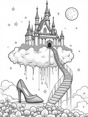 Floating Castle with a Glass Slipper and Starry Waterfalls