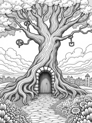 Enchanted Tree with Antique Keys and Gears