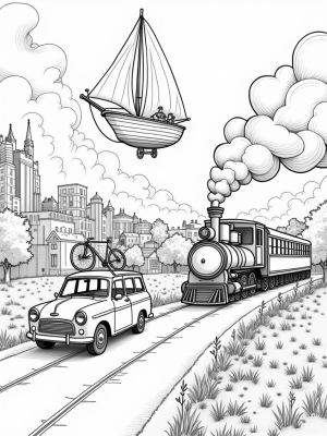 Floating Vehicles in a Whimsical Cityscape