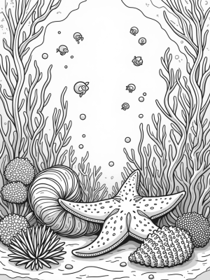 Underwater Garden with Seashells and Starfish