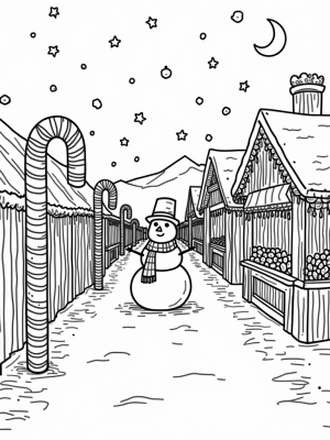 Holiday Marketplace with Candy Canes and a Snowman