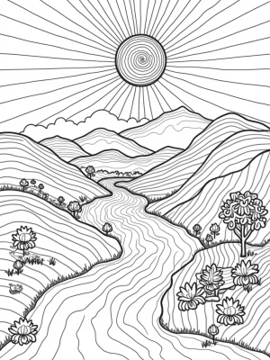 Rolling Hills and a Spiraling Sun