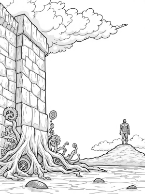 Titan's Wall with Ancient Roots and Gears