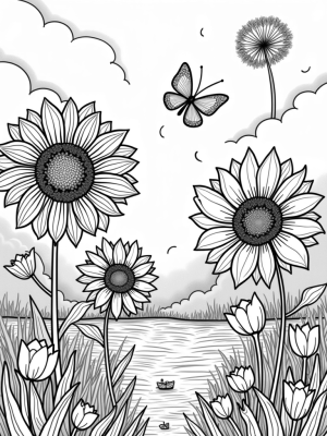 Oversized Flowers in a Whimsical Garden