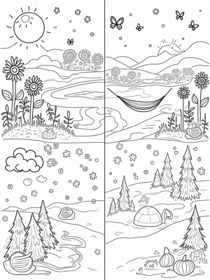 Seasonal Landscape with Spring, Summer, Autumn, and Winter