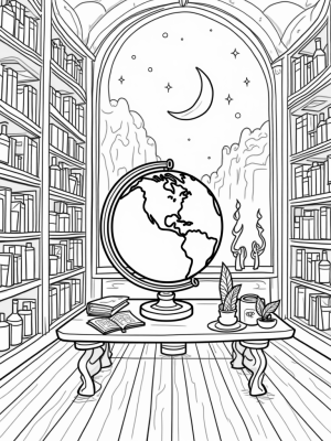 Magical Wizarding Library with Floating Candles and Spellbooks