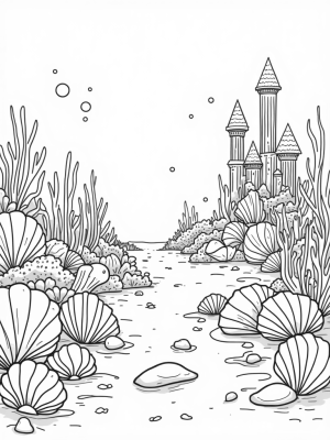 Underwater Garden with Colossal Seashells and a Seaweed Castle