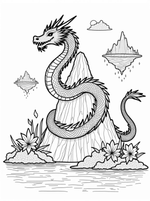 Majestic Dragon Coiled Around a Mountain Peak
