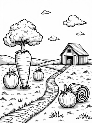 Oversized Vegetables in a Whimsical Farm Landscape