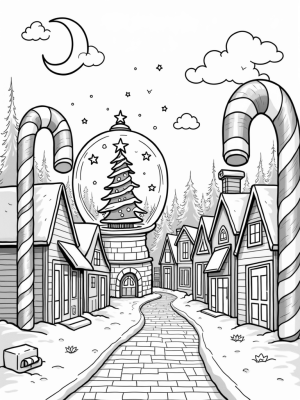 Candy Cane Winter Village with Snow Globe