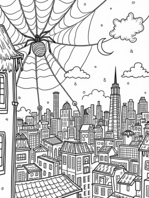 City Skyline with Spiderwebs at Dusk