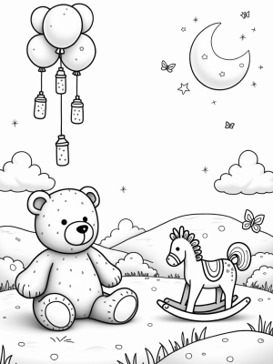 Nursery Landscape with Teddy Bear and Rocking Horse