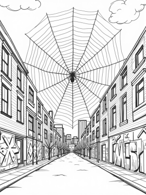 Spider-Inspired City Skyline at Dusk