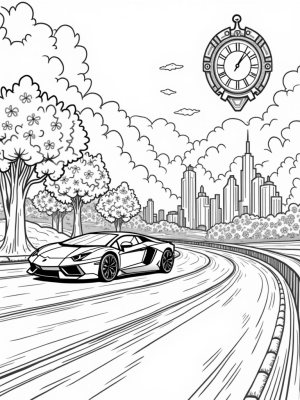 Futuristic Cityscape with Sleek Lamborghinis