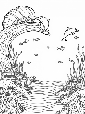 Dolphins and a Giant Seashell in an Underwater Paradise