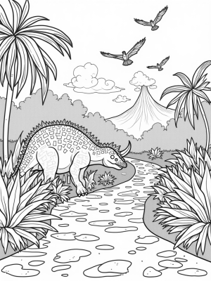 Dinosaur Footprints in a Prehistoric Jungle