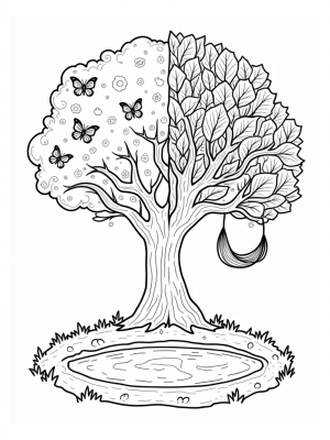 Four Seasons Tree with Spring Blossoms, Summer Leaves, Autumn Colors, and Winter Snowflakes
