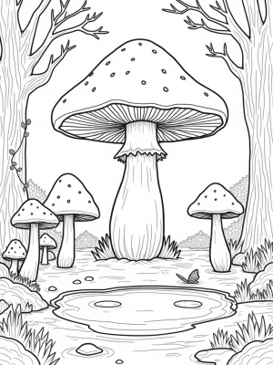 Mystical Forest Clearing with Luminescent Mushroom