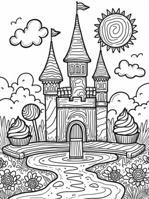 Candy Castle with Gumdrop Fountain and Cupcake Garden