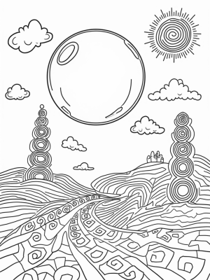 Floating Bubblegum Bubble Over a Colorful Landscape