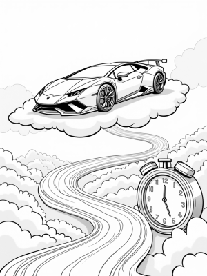 Futuristic Lamborghini on a Floating Cloud with Gears