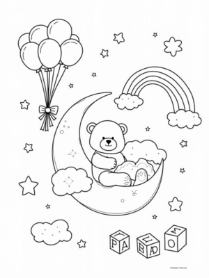 Dreamy Nursery with Teddy Bear and Clouds