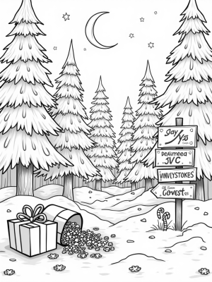 Holiday Forest with Giant Gift Box and Twinkling Stars