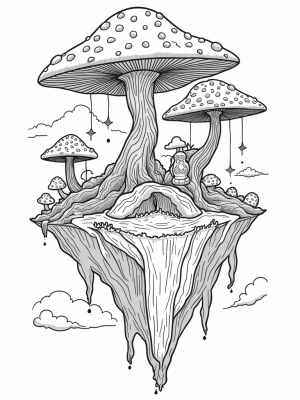 Floating Island with Glowing Mushrooms and a Magical Waterfall