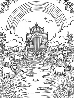 Tranquil Garden with a Giant Ark and Animals