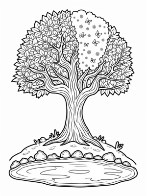 Seasonal Tree with a Tranquil Pond