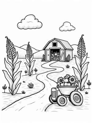 Giant Corn Stalks and a Colorful Barn