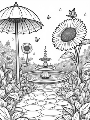 Oversized Flower Garden with Butterflies and a Rose Fountain