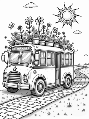Garden Bus with Flowers and Butterflies