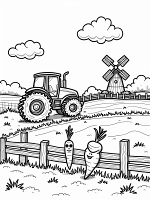 Giant Tractor and Quirky Vegetables on the Farm