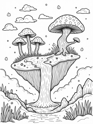 Serene Floating Island with Giant Mushrooms and Luminous Tree
