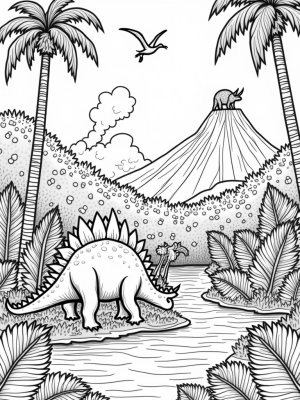 Stegosaurus Grazing in a Prehistoric Jungle