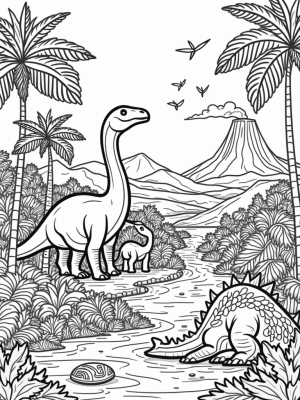 Brachiosaurus and Friends in a Prehistoric Jungle