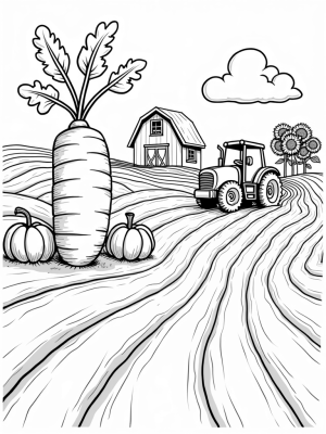 Giant Carrot and Apple Barn on a Whimsical Farm