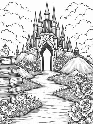 Crystal Palace with Enchanted Books and Flowers